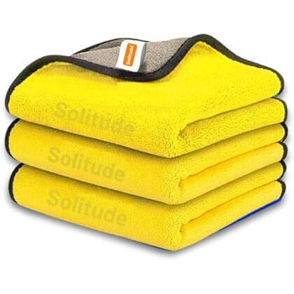Solitude Multipurpose Microfiber Cleaning Towel Cloth 400 Gsm Highly Absorbent Dust Lint Free Multi-Colour Towels For All Vehicles Bike, Car, Glass Detailing, Cleaning, Washing (Pack Of 3, 40 X 40 Cm)