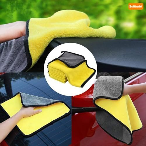 Solitude Multipurpose Microfiber Cleaning Towel Cloth 400 Gsm Highly Absorbent Dust Lint Free Multi-Colour Towels For All Vehicles Bike, Car, Glass Detailing, Cleaning, Washing (Pack Of 3, 40 X 40 Cm)