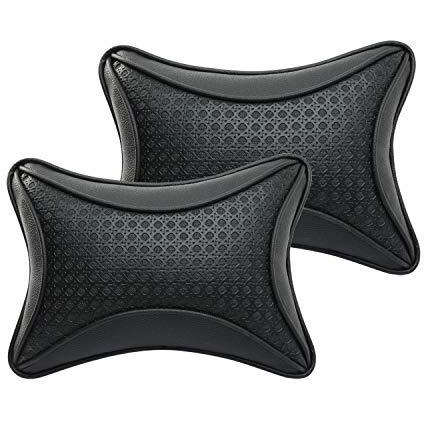 Auto Hub Faux Leather Car Neck Rest Pillow, Cushion For All Cars - Pack Of 2 (Black)