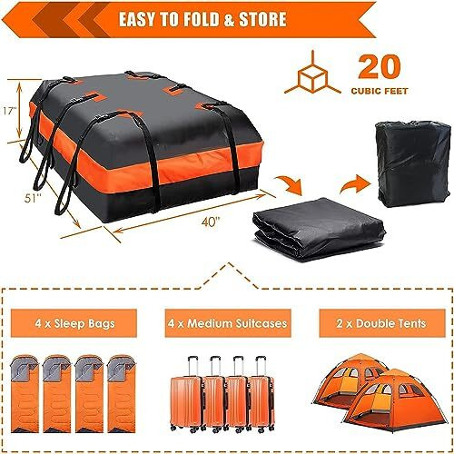 Automaze Car Roof Bag Rooftop Top Cargo Carrier Bag 20 Cubic Feet Waterproof For All Cars With/Without Rack, Includes Anti-Slip Mat, 10 Reinforced Straps, 6 Door Hooks