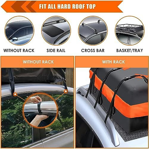 Automaze Car Roof Bag Rooftop Top Cargo Carrier Bag 20 Cubic Feet Waterproof For All Cars With/Without Rack, Includes Anti-Slip Mat, 10 Reinforced Straps, 6 Door Hooks