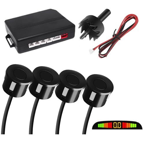 Fabtec Car Reverse Parking Sensor System, Led Display 4-Sensor Parking Assistant Kit, Backup Auto Object Detectors With Sound Warning (Black, Set Of 4)