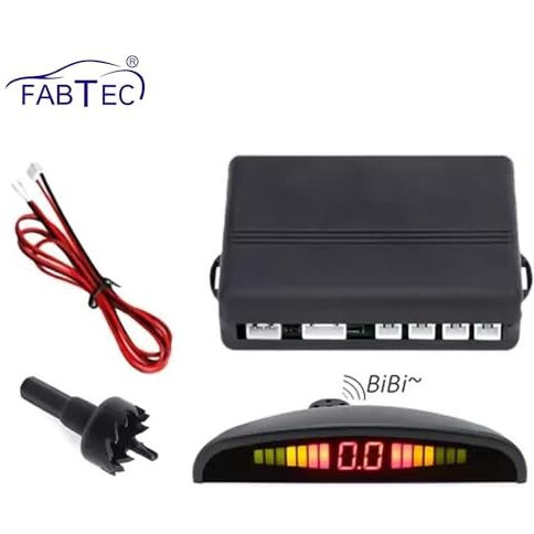 Fabtec Car Reverse Parking Sensor System, Led Display 4-Sensor Parking Assistant Kit, Backup Auto Object Detectors With Sound Warning (Black, Set Of 4)