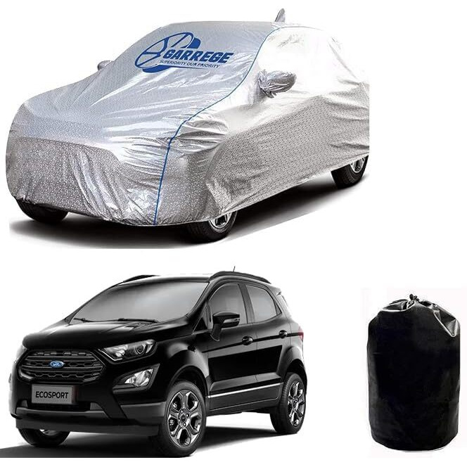 Garrege Waterproof Car Body Cover For Ecosport With Mirror & Antenna Pockets With Bag & All Weather Proof Outdoor Car Covers Rain Snow Uv Dust Protection Silver Colour With Black Piping