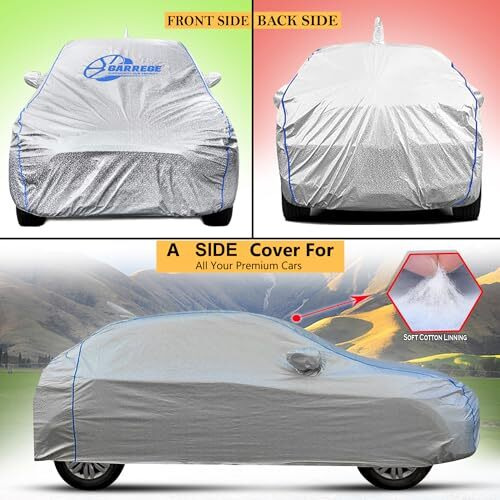 Garrege Waterproof Car Body Cover For Ecosport With Mirror & Antenna Pockets With Bag & All Weather Proof Outdoor Car Covers Rain Snow Uv Dust Protection Silver Colour With Black Piping