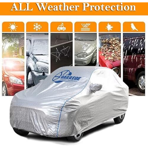 Garrege Waterproof Car Body Cover For Ecosport With Mirror & Antenna Pockets With Bag & All Weather Proof Outdoor Car Covers Rain Snow Uv Dust Protection Silver Colour With Black Piping