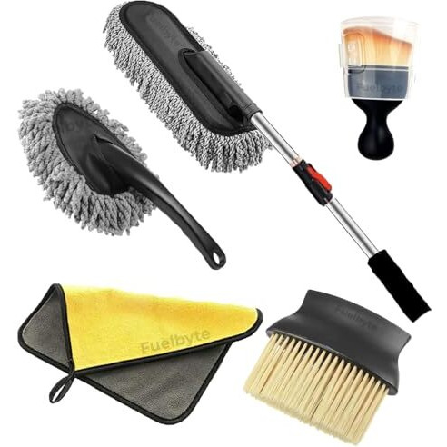 Fuelbyte 5 Pcs Microfiber Car Duster With Long Handle Car Cleaning Brush Exteriror And Interiror Car Cleaning Cloth Car Ac Vent Cleaner Brush For Car, Motorbike, Suvs Car Cleaning Kit (A1)