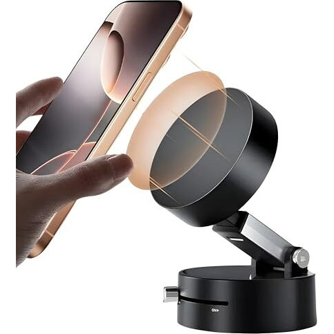 Verox Magnetic Phone Holder Mount For Car Windshield, Mirror, Or Any Smooth Surface Compatible With Iphone 16/15/14/13/12 Or Any Smartphone With Metal Ring Case- Black