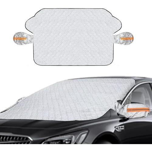 Freshdcart F752 Car Windshield Sunshade & Snow Cover - Universal Ice Snow Guard, Ideal For Winter & Summer - Fits Most Cars (Silver Pack Of 1)