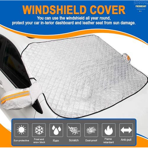 Freshdcart F752 Car Windshield Sunshade & Snow Cover - Universal Ice Snow Guard, Ideal For Winter & Summer - Fits Most Cars (Silver Pack Of 1)