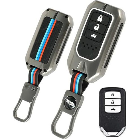 Coll Of Fest Metal Silicon Key Cover Compatible For Honda Brv, Wrv, Crv, Jazz, City 3 Button Full Metal Protections Special Feature Visible In Low-Light Conditions,Black
