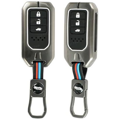 Coll Of Fest Metal Silicon Key Cover Compatible For Honda Brv, Wrv, Crv, Jazz, City 3 Button Full Metal Protections Special Feature Visible In Low-Light Conditions,Black