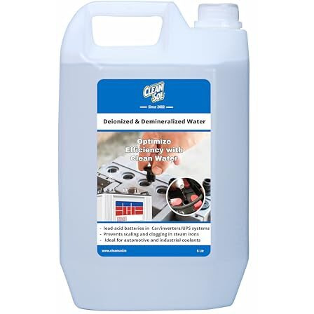 Cleansol Deionized Demineralized Distilled Water (0 Tds)  5 Litre | Ideal For Battery, Inverter, Machine, Steam, Lab, Soap Making & Cosmetics