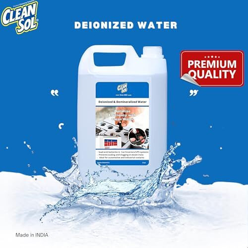 Cleansol Deionized Demineralized Distilled Water (0 Tds)  5 Litre | Ideal For Battery, Inverter, Machine, Steam, Lab, Soap Making & Cosmetics