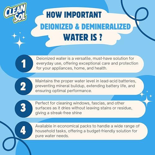 Cleansol Deionized Demineralized Distilled Water (0 Tds)  5 Litre | Ideal For Battery, Inverter, Machine, Steam, Lab, Soap Making & Cosmetics