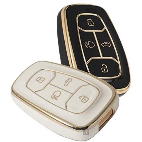 Shopoflux Tpu Key Cover Compatible With Tata Nexon | Harrier | Safari | Altroz | Tigor | Ev | Punch | Tiago Ev Electric 4 Button Smart Key Only (Black & White Pack Of 2)