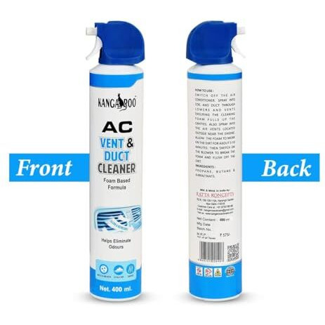 Kangaroo Car Ac Vent & Duct Cleaner 400 Ml Spray With Microfiber Cloth Pack Of 1 | Odour Neutralizer | Long Nozzle Pipe For Deep Cleaning | Removes Dirt, Dust & Allergens With Microfiber Cloth