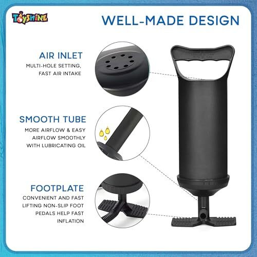 Toyshine 12 Inch Air Hammer Inflation Pump 0.85L/Cycle With 3 Valve Adaptors, For Air Sofa, Bed, Swimming Pool Tubes, Toys, Air Bags, Mattresses