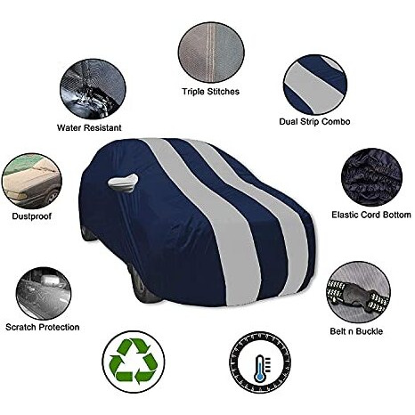 Auto Hub Car Cover Compatible With Maruti Celerio With Mirror Pocket, Water Resistant, Triple Stitched, Celerio Car Cover- Navy-Silver
