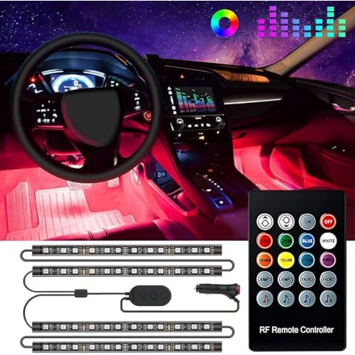 Eltron Turbo Car Atmosphere Led Lights 4Pcs 48 Led 12V Multicolor Strip Lights Wireless Car Interior Music Sync Interior Ambient Lighting For Footwell Dashboard Doors Customizable Car Atmosphere Light