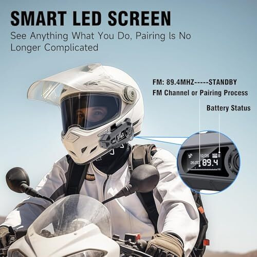 Edyell A1 Motorcycle Bluetooth Headsets, Smart Led Display Helmet Bluetooth With Fm Radio, Hd Calling And Hifi Music, Ip67 Waterproof Helmet Headset, Compatible With All Helmets (A1 Black)