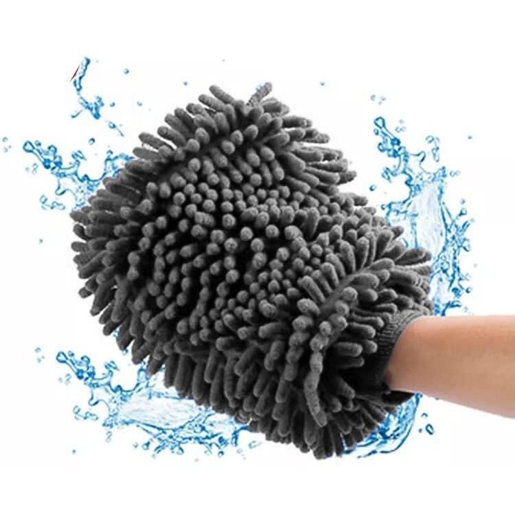 Max Microfiber Car Wash Chenille Mitt Gloves (2 Pcs, 2400 Gsm, Xl Size 26X19 Cm, Grey) Double Sided, Super Absorbent Gloves For Cleaning, Washing And Dusting Car, Home, Kitchen And Office