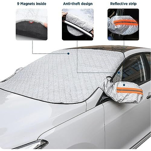 Linist Car Windshield Sunshade Cover - Car Windshield Snow Cover For Winter And Sunshade For Summer - Universal Magnetic Ice Snow Guard, Fits Most Cars