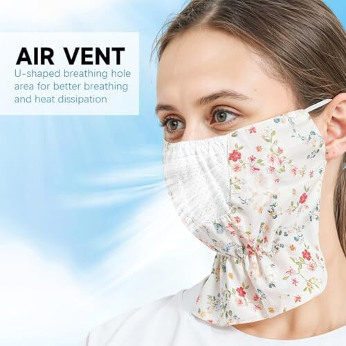 Palay Face Mask For Women, Upf Sun Protection Mask, Floral Print Face Cover For Women, Breathable Reusable Face Mask For Bikers, Driving, Cooking (Extender Front Hem, Adjustable Earloop)
