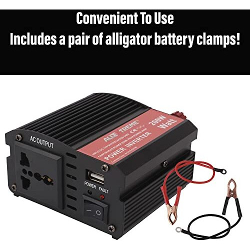 Allextreme Expint02 200W Heavy Duty Portable Power Inverter 1 Usb Port Charging Dc To Ac Output Socket With Cooling Fan For Laptops Smartphones Lights Car Gadgets Camping Equipment Vehicle Electronics