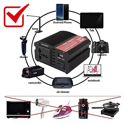 Allextreme Expint02 200W Heavy Duty Portable Power Inverter 1 Usb Port Charging Dc To Ac Output Socket With Cooling Fan For Laptops Smartphones Lights Car Gadgets Camping Equipment Vehicle Electronics