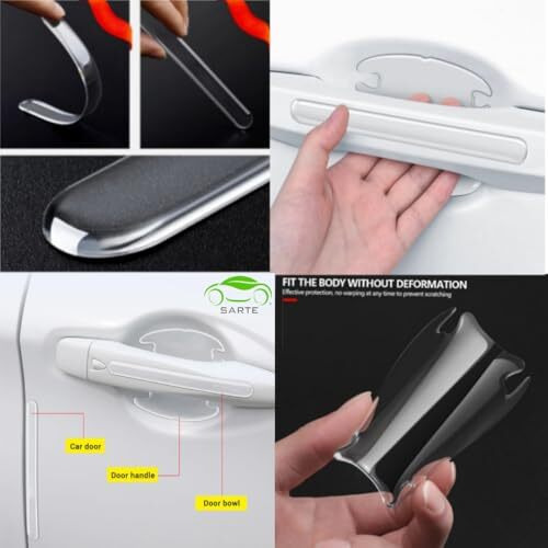 Sarte Car Door Handle Protector Transparent Guard Waterproof Car Door Guard For Car Door Protection Ppf(Paint Protection Film) Durable Car Door Edge Protector (4Pcs Bowl 4 Pcs Door Guard)