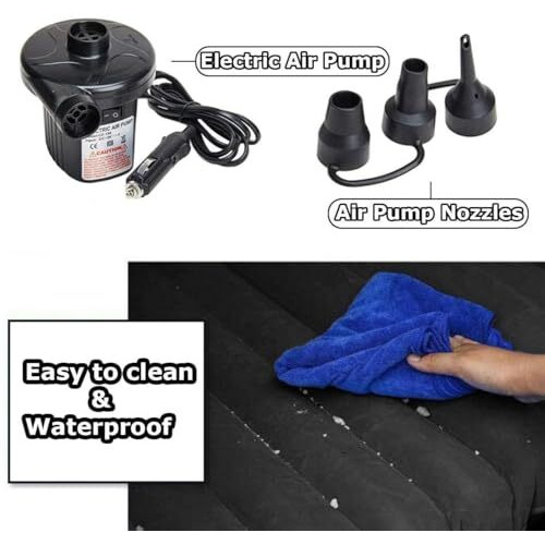 Elmvia Multifunctional Inflatable Car Bed/Car Back Seat Sleeping Bed/Car Mattress For Travel/Bad For Car/Car Bed For Adults With Two Air Pillows, Car Air Pump And Repair Kit (Black)