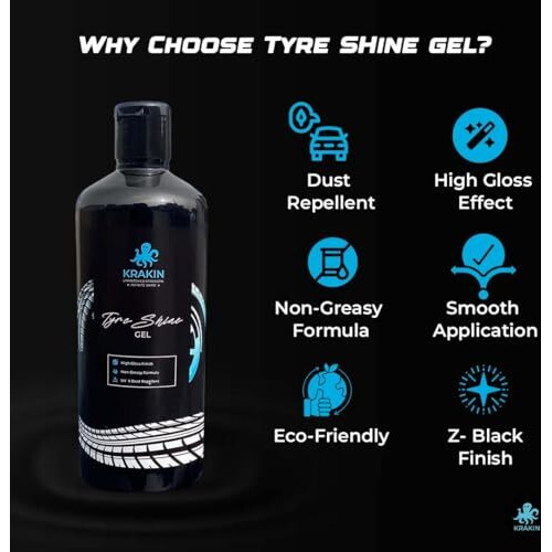 Krakin Tyre Shine Gel For Car & Bike (500Ml) | Gives Tyre Wet & Glossy Look | Tyre Polish For Zero Dust Attraction & Streak-Free Black Finish