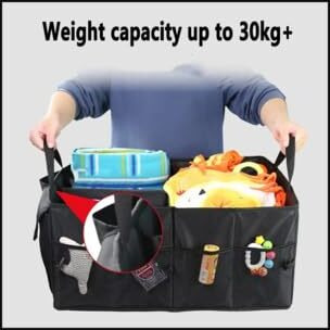 Wapaw Car Trunk Organizer Bag With Lid | Large Size Multi Compartment Car Organizer (55 X 41 X 25Cm) | Foldable Suv Car Storage Bag With Support Strap | Car Travel Accessories (60L - Large)