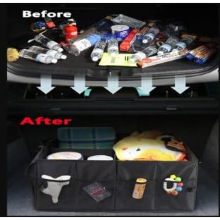 Wapaw Car Trunk Organizer Bag With Lid | Large Size Multi Compartment Car Organizer (55 X 41 X 25Cm) | Foldable Suv Car Storage Bag With Support Strap | Car Travel Accessories (60L - Large)