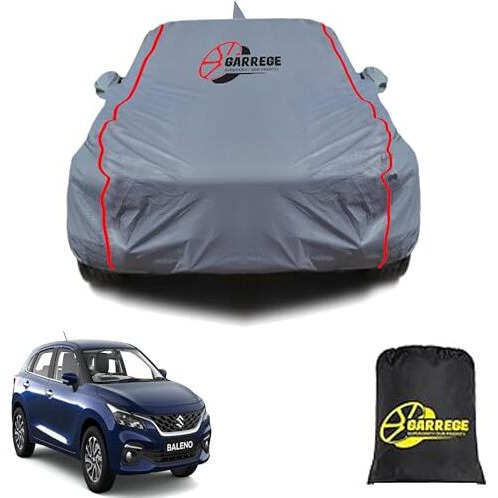 Garrege Maruti Baleno Car Cover Waterproof All Weather, Outdoor Full Cover Rain Sun Uv Protection With Inner Side Ultra Soft Cotton 3 Layers With Blue Piping And Mirror With Anteena Packet