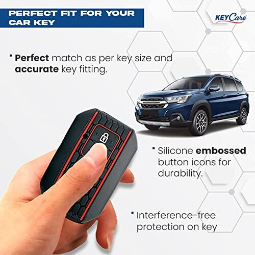 Keycare Silicone Key Cover Compatible For Suzuki E Vitara, Fronx, Jimny, Grand Vitara, Ertiga, Brezza, Xl6, Swift, Dzire,Ignis 2 Button Smart Key (Black)