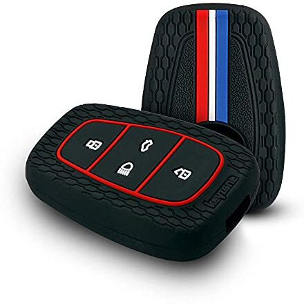 Keyzone Striped Silicone Key Cover Compatible Forpunch Ev,Altroz,Nexon Ev,Punch,Tigor Ev,Safari,Tiago Ev,Nexon,Harrier,Tiago,Tigor 4 Button Smart Key (Black)