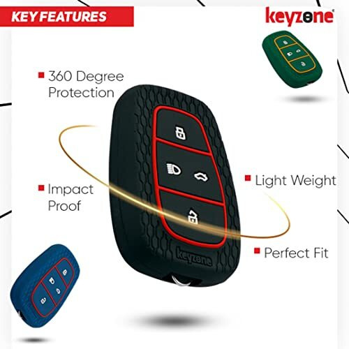Keyzone Striped Silicone Key Cover Compatible Forpunch Ev,Altroz,Nexon Ev,Punch,Tigor Ev,Safari,Tiago Ev,Nexon,Harrier,Tiago,Tigor 4 Button Smart Key (Black)