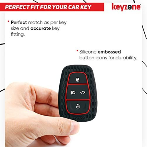 Keyzone Striped Silicone Key Cover Compatible Forpunch Ev,Altroz,Nexon Ev,Punch,Tigor Ev,Safari,Tiago Ev,Nexon,Harrier,Tiago,Tigor 4 Button Smart Key (Black)
