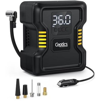 Ceptics Portable 150Psi Tyre Inflator For Car Compressor Air Pump - Metal Cylinder Fast Inflation Pump 12V Dc With Led Light For Cars, Bicycles