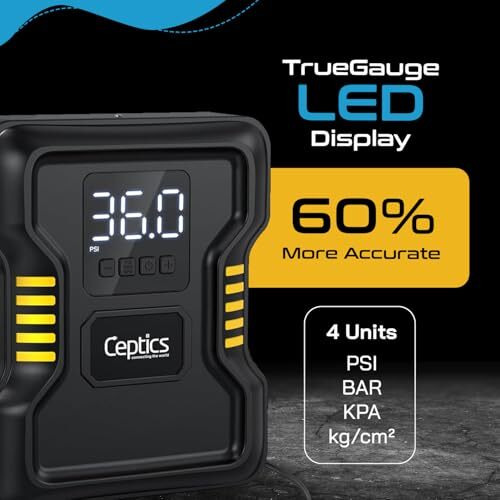 Ceptics Portable 150Psi Tyre Inflator For Car Compressor Air Pump - Metal Cylinder Fast Inflation Pump 12V Dc With Led Light For Cars, Bicycles