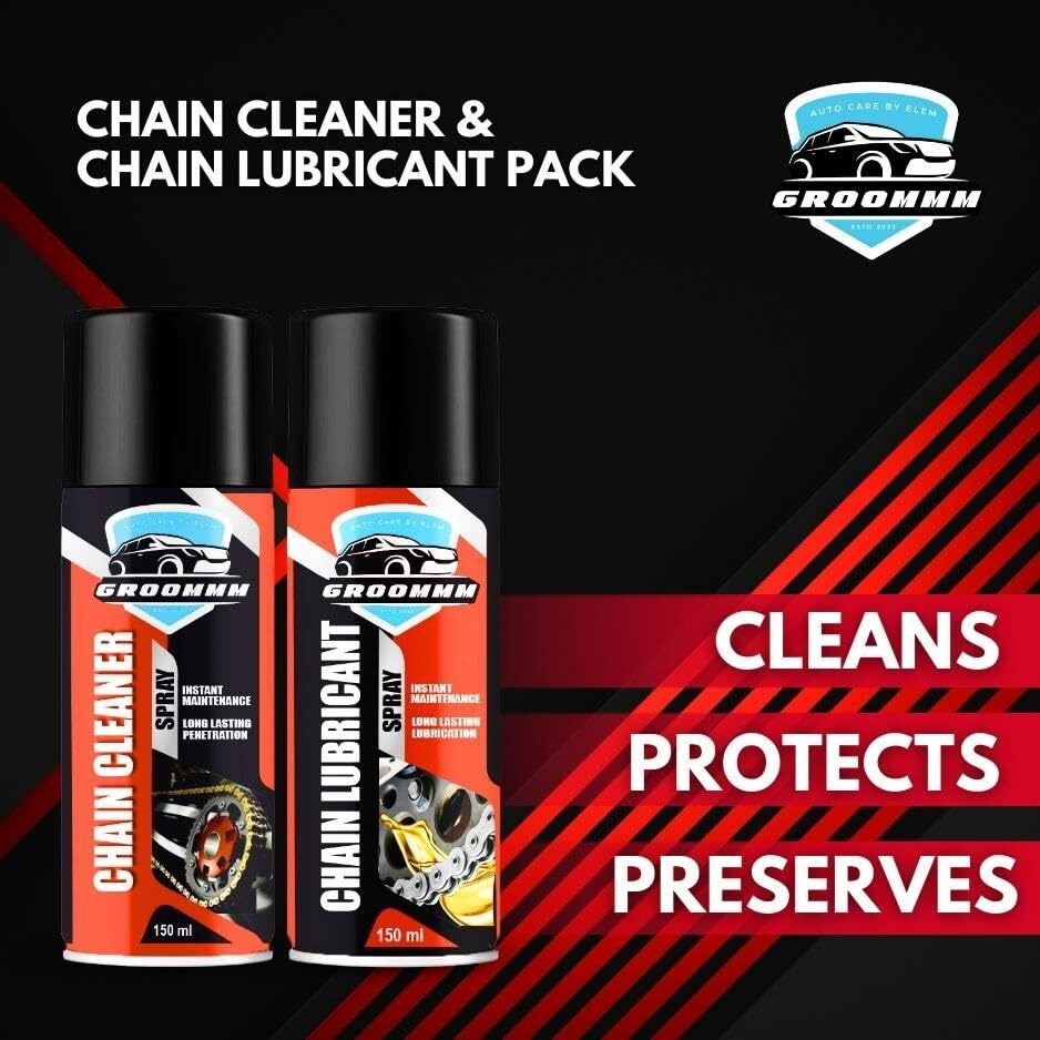 Groommm Bike Chain Cleaner And Chain Lubricant Spray Combo (150Mlx 2) | Heavy Duty Chain Lube Spray For Bike| Cycle Chain Cleaner | Cleans, Preserves And Protects