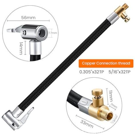Sthira 9.8-Inch Rubber Flexible Tyre Inflator Extension Hose Pump Adapter With Deflation Valve, Quick-Connect Fitting For Cars, Motorcycles, Bicycles Universal Compatibility, Durable And Easy To Use