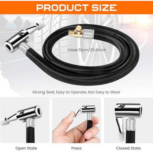 Sthira 9.8-Inch Rubber Flexible Tyre Inflator Extension Hose Pump Adapter With Deflation Valve, Quick-Connect Fitting For Cars, Motorcycles, Bicycles Universal Compatibility, Durable And Easy To Use