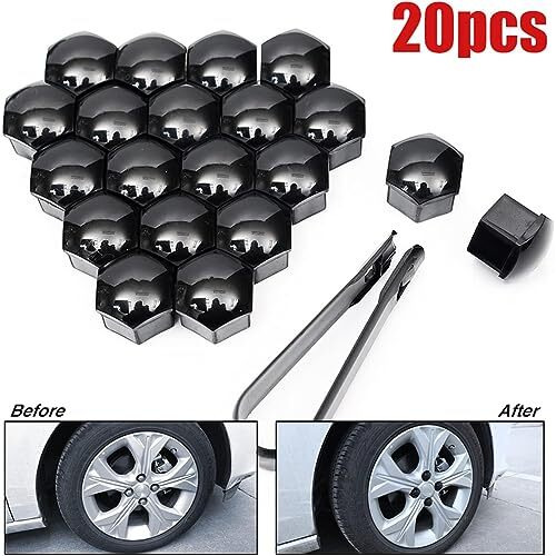 Heavy Driver 20X T39 Wheel Lug Bolt Nut Cap Center Cover Fit For Audi Skoda, Tool (Black)