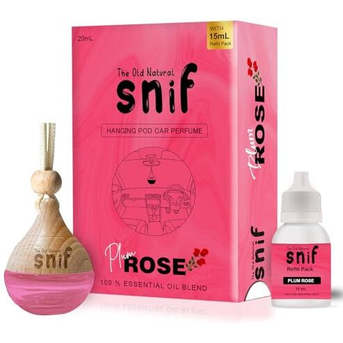 The Old Natural Snif Car Perfume With Essential Oils | Car Perfume Diffuser With 15Ml Refill Pack | Car Fresheners Long Lasting | Car Air Freshener (Pack Of 1, 20Ml) (Plum Rose)