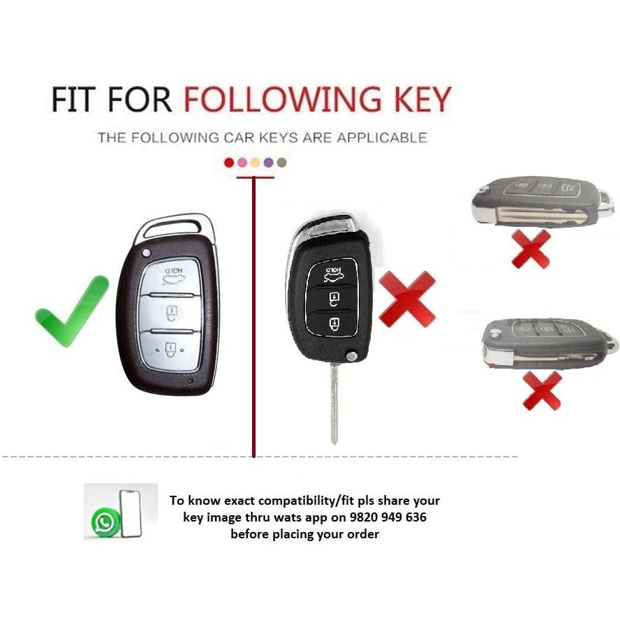 Jvcv Premium Soft Tpu Leather Pattern Key Cover Compatible With Hyundai Creta, I10 Grand, I20 Elite, I20 Active, Xcent, Verna 4S, Tucson, Elantra, Grand I10 Nios 3 Button Smart Key (Silver Black)