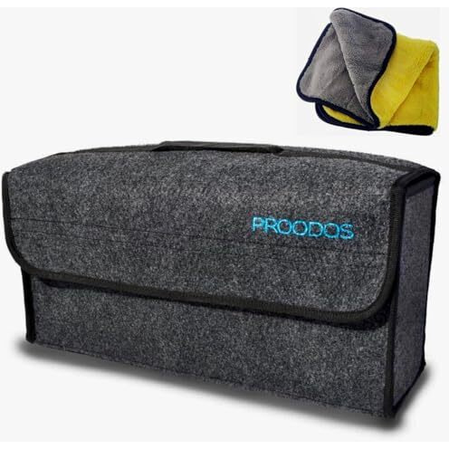 Proodos Car Accessories Car Boot Organizer With Microfiber Cloth Suitable For All Vehicles Car Organizer Anti-Slip Car Trunk Organizer | Polyester | Black