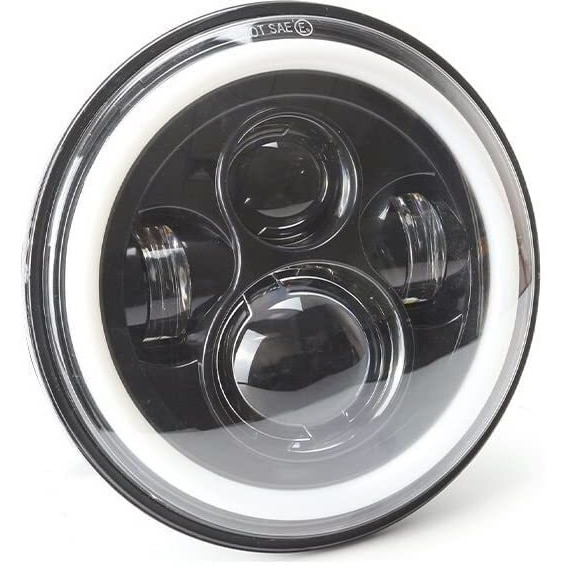 Eltron Turbo Full Ring Imported Dc Power Drl 7 Inchs Warranty Headlight Front Led Headlight Bulb White And Yellow, Angel Eye Lamp Compatible For All Bullet & Thar Models, Hi/Low Beam Amber (Pack Of 1)